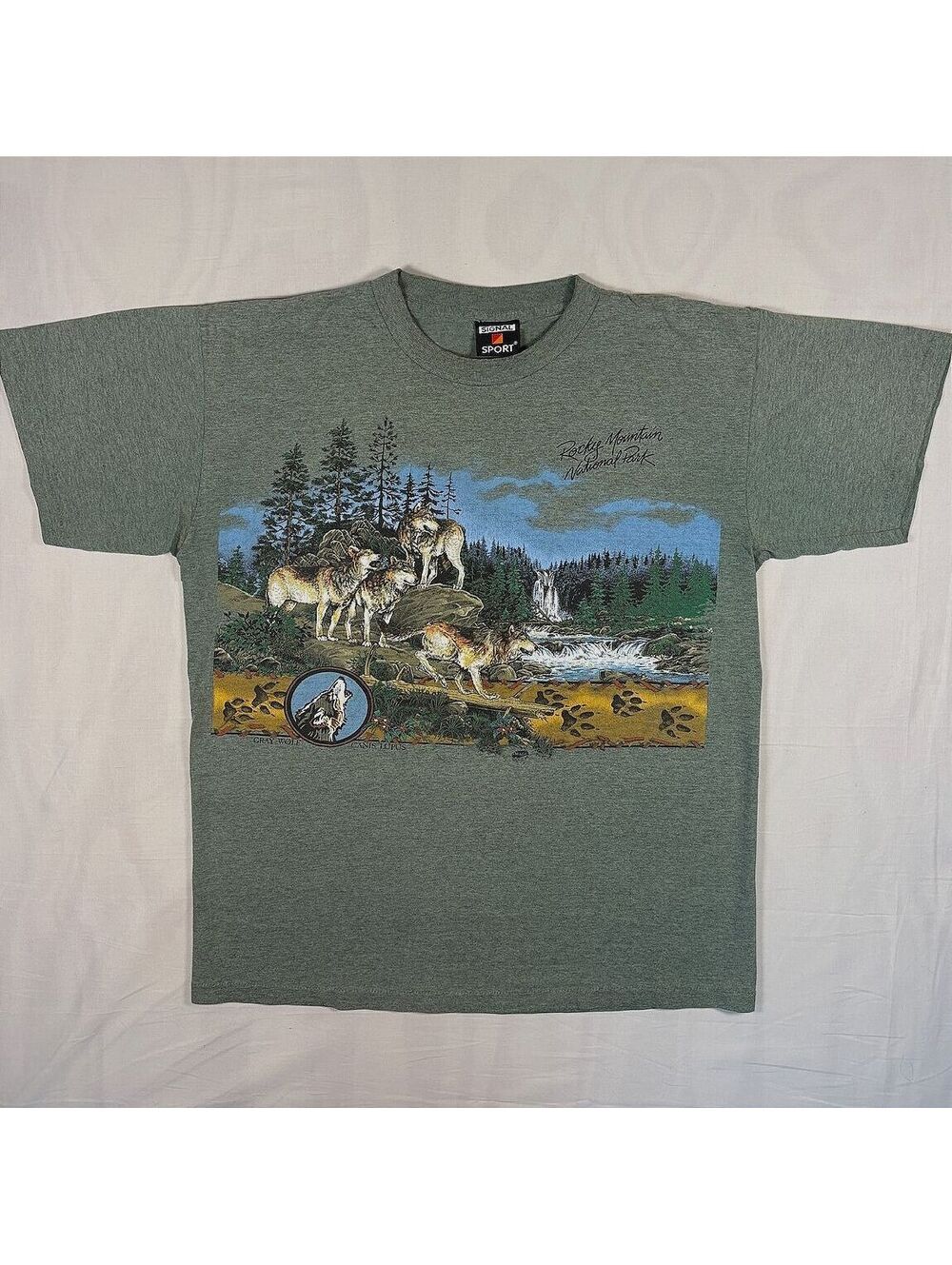 VTG '94 Rocky Mountain National Park Wolf Wildlife Nature Graphic T-Shirt XL